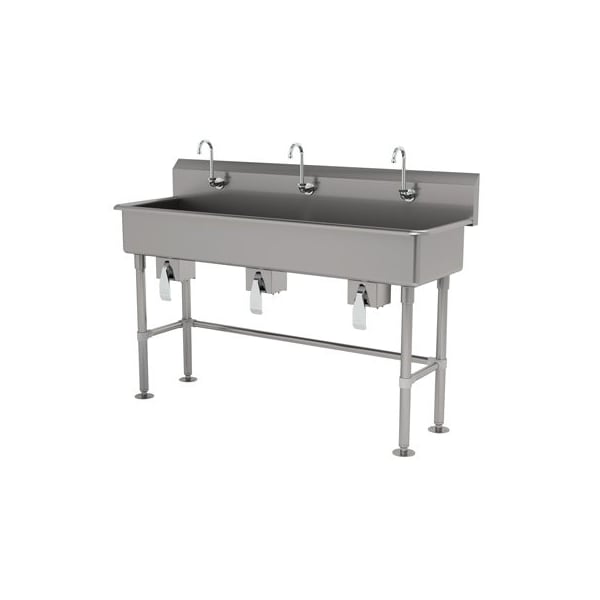 3 Station NSF 14 Ga. 304 SS Floor Mounted Sink - Knee Operated